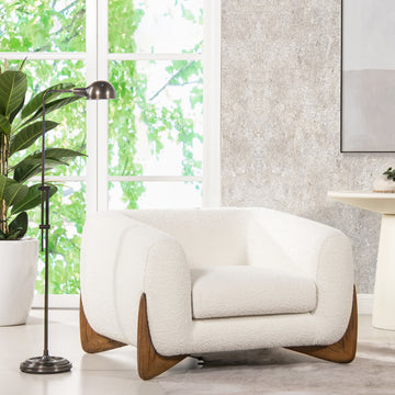 Alpine 44" Sherpa Arm Chair, Ivory White Boucle White Foam Boucle