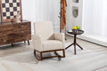 Mid Century Modern Accent Chair With Wood Frame, Upholstered Living Room Chairs With Waist Cushion, Reading Armchair For Bedroom Sunroom Grey White Linen