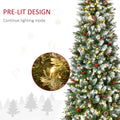 Homcom 7.5Ft Pre Lit Snow Dipped Artificial Christmas Tree With Realistic Branches, 350 Led Lights, Pine Cones, Red Berries And 1075 Tips Green Pvc