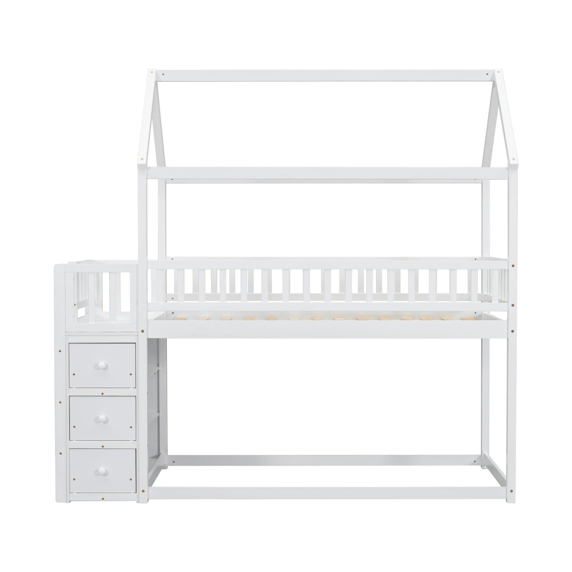 Twin Twin House Bunk Bed With Shelves And Drawers For White Color Box Spring Not Required Twin White Bedroom Bunk Pine