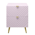 Pink High Gloss 2 Drawer Nightstand Pink 2 Drawers Bedroom Rectangle Drawers Wood Metal