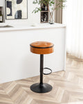 Round Storage Bar Stool Set Of 2, Brown Faux Leather Height Adjustable Barstool, 360 Counter Height Swivel Stool, Armless Bar Chair With Metal Frame For Kitchen Counter Dining Living Room Brown Set Of 2 Foam Pu Leather