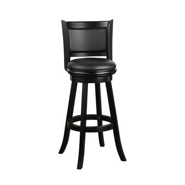 Pio 34 Inch Extra Tall Swivel Bar Stool, Solid Wood, Faux Leather, Black Black Grey Wood