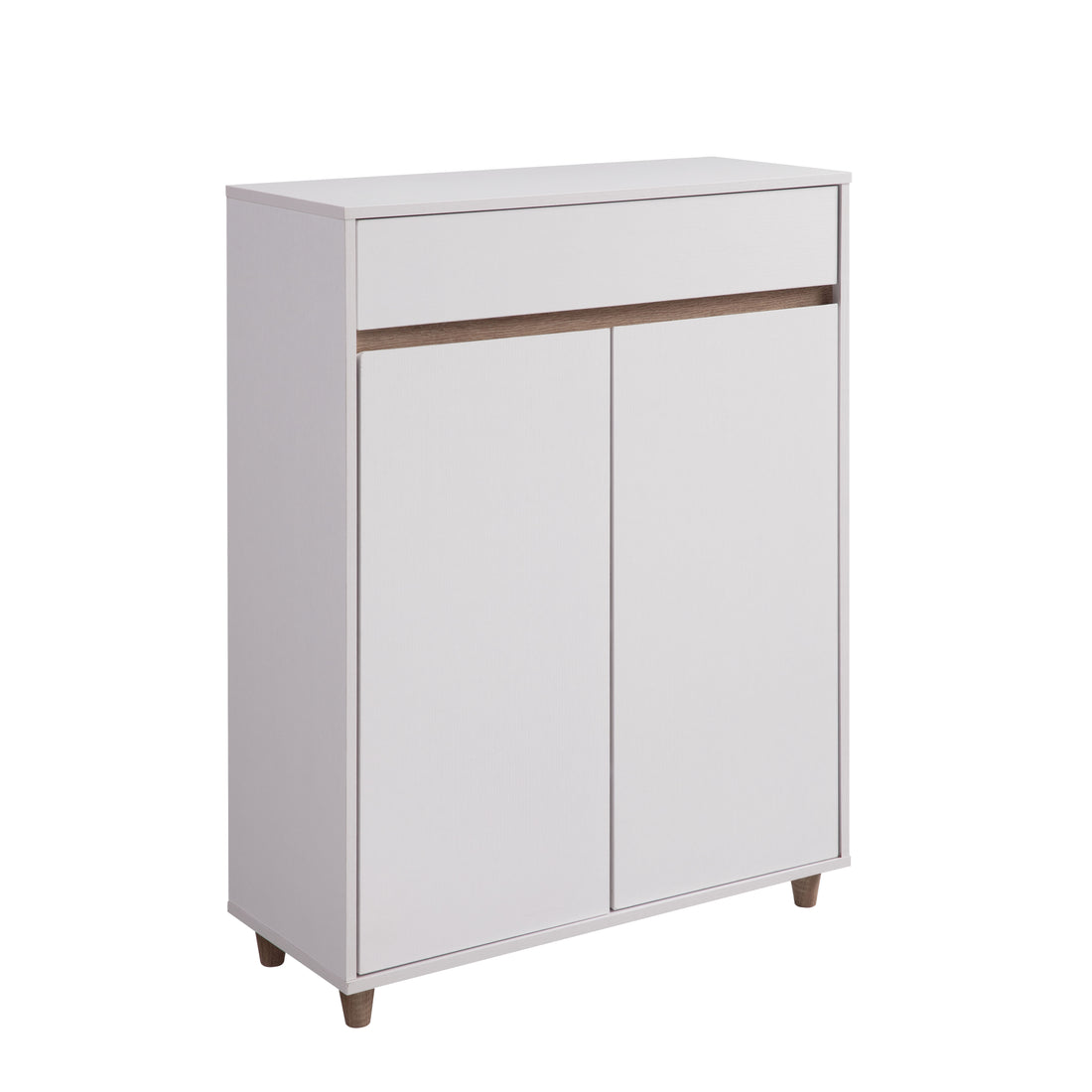 Shoe Cabinet With Metal Hinges In White & Dark Taupe White Deep Walnut Mdf