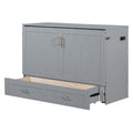 Full Size Murphy Bed Wall Bed With Drawer And A Set Of Sockets & Usb Ports, Pulley Structure Design, Gray Full Gray Mdf Lvl