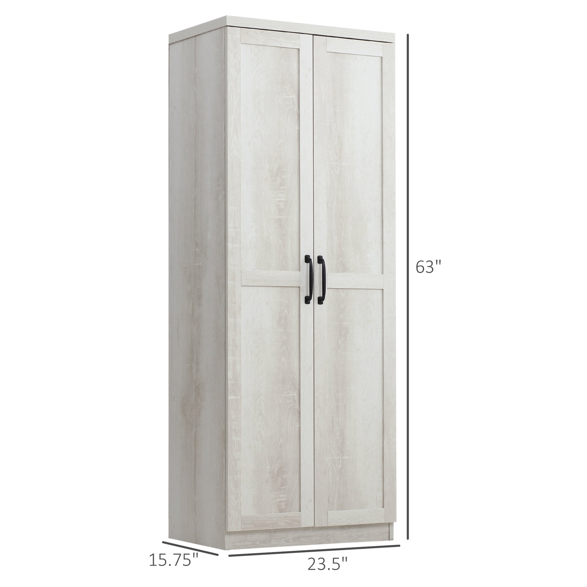 Homcom 63" 2 Door Kitchen Pantry, Freestanding Storage Cabinet With 5 Tier Shelving And 2 Adjustable Shelves For Dining Room, Antique White White Particle Board