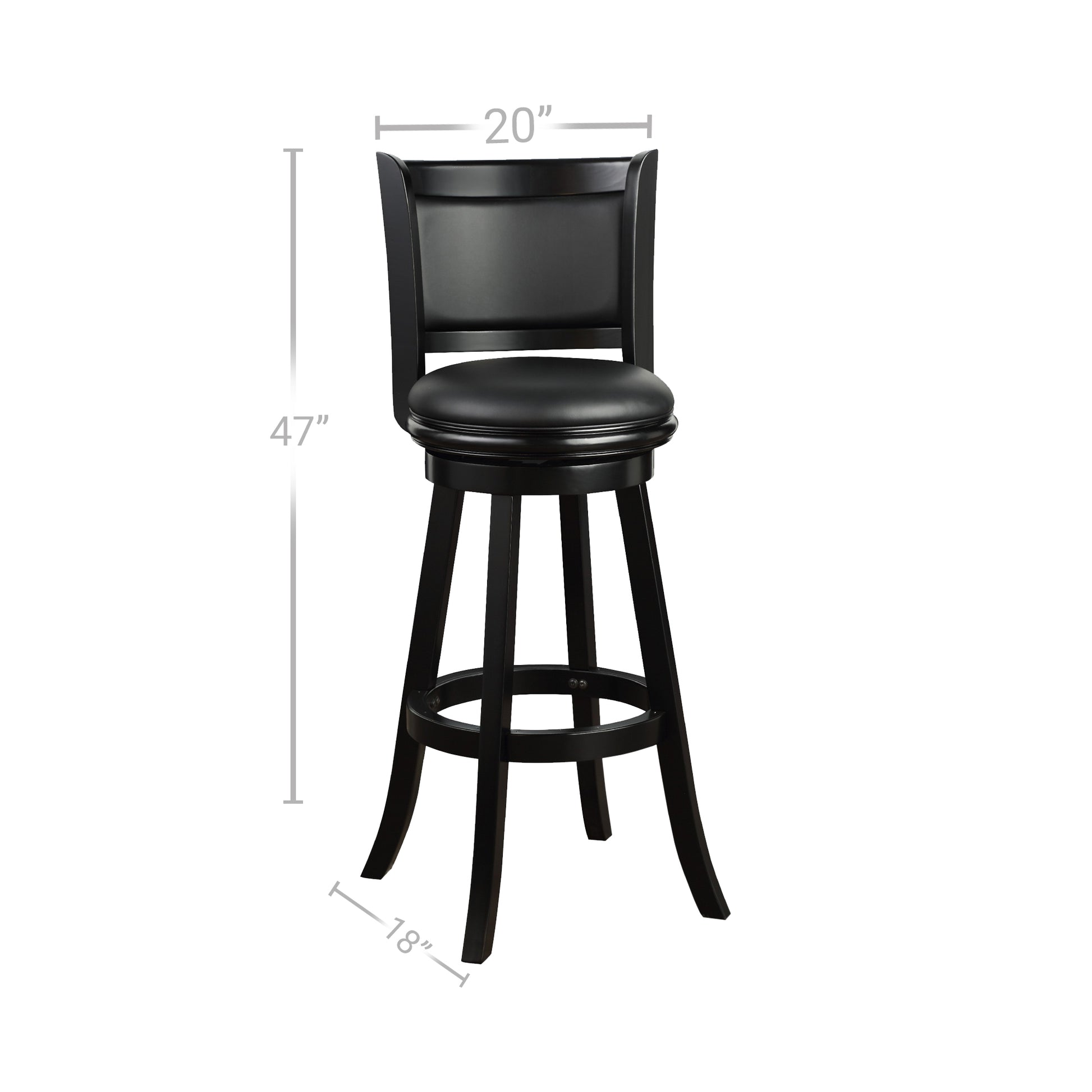 Pio 34 Inch Extra Tall Swivel Bar Stool, Solid Wood, Faux Leather, Black Black Grey Wood