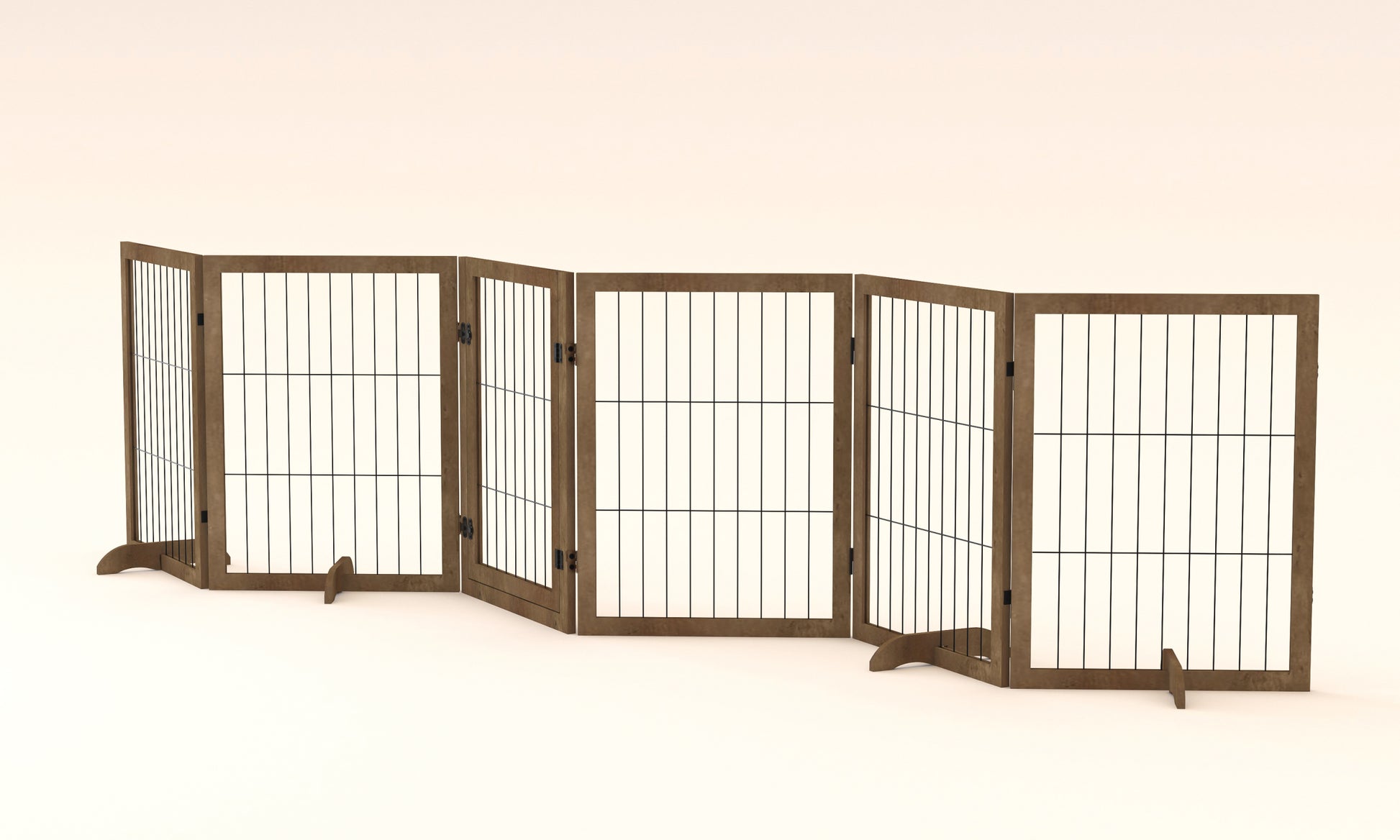 Dog Gate With Door Pet Dog Fence Barrier 6 Panels 144 Inch Wide 32 Inch Tall Foldable Multiple Shapes Freestanding With Support Feet Indoor Use For House Doorway Stairs Plant Stand Brown Pet Barrier Medium 26 40 Lbs Solid Wood