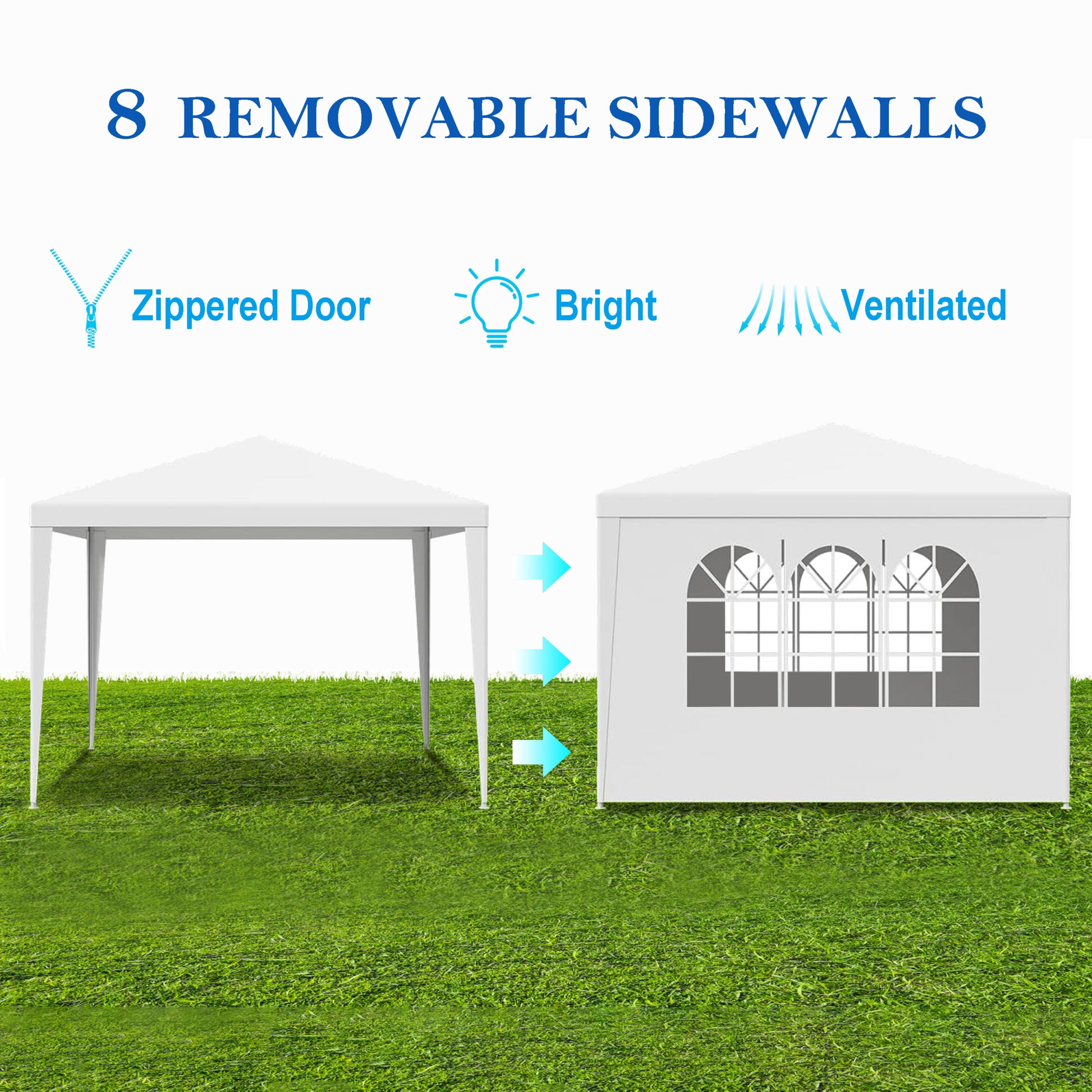 10'X10' Party Tent Outdoor Heavy Duty Gazebo Wedding Canopy 4 Removable Walls White Polypropylene