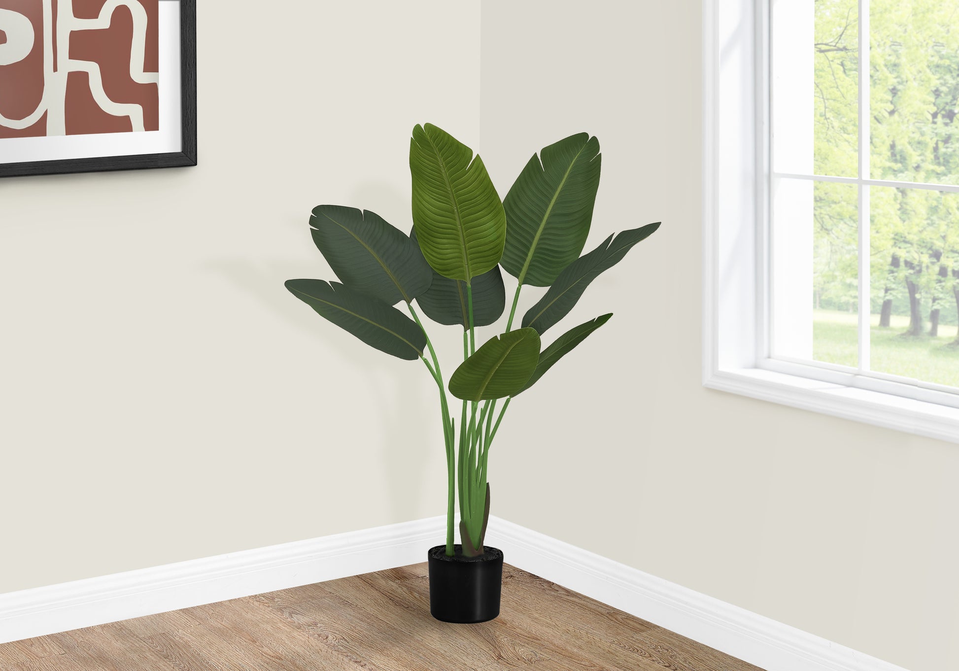 Artificial Plant, 44" Tall, Bird Of Paradise Tree, Indoor, Faux, Fake, Floor, Greenery, Potted, Decorative, Green Leaves, Black Pot Green Foam Plastic