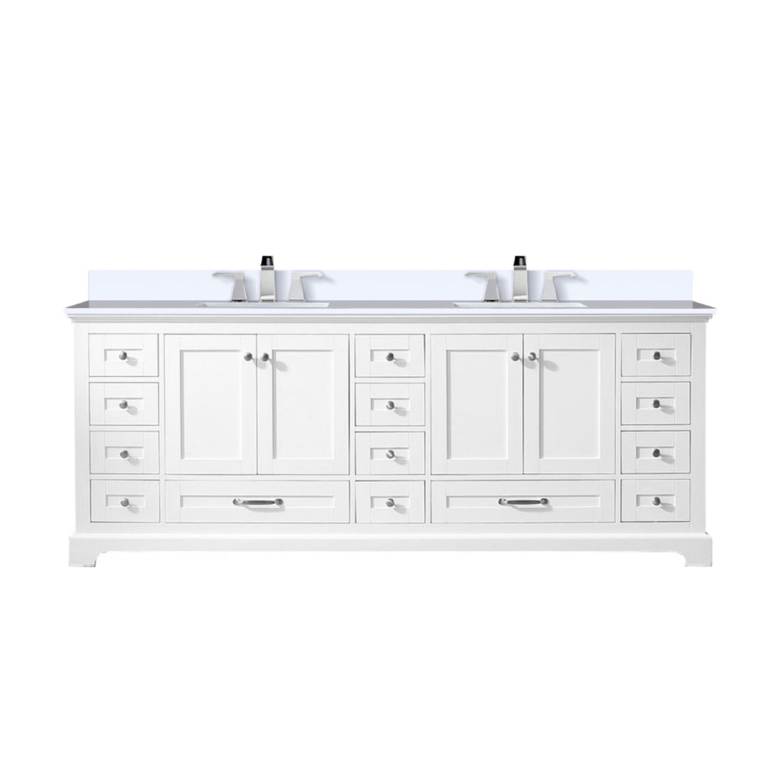 White Double Bath Vanity 84 In. W X 22 In. D, Cultured Marble Top, And Faucet Set White Plywood Wood