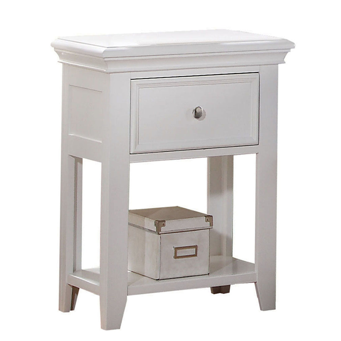 White Nightstand With Bottom Shelf White 1 Drawer Bedroom Rectangle Transitional Pine Drawers White Wood