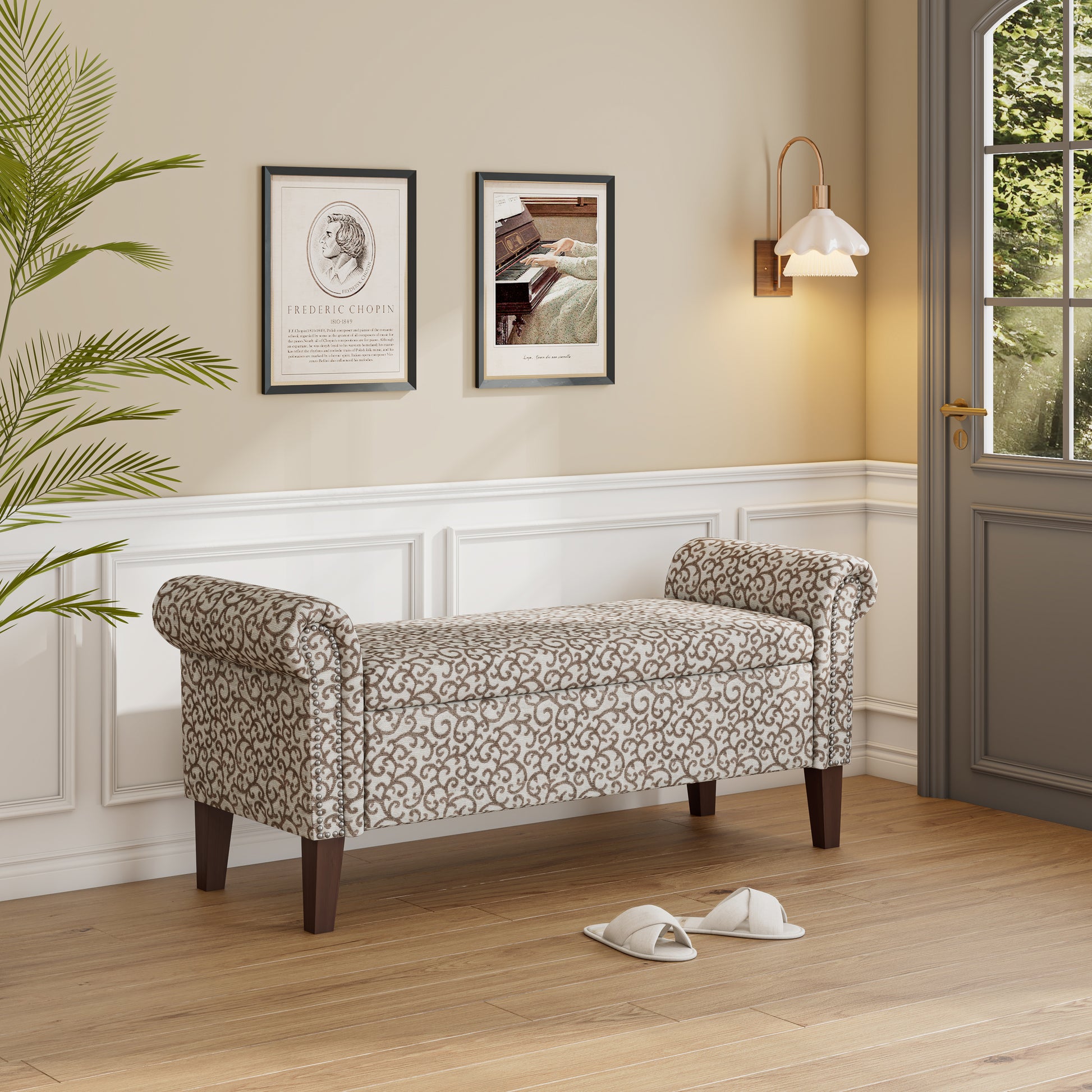 Conrad Storage Ottoman Multi Polyester Traditional Flip Top Rolled Arms Nailhead Trim Polyester