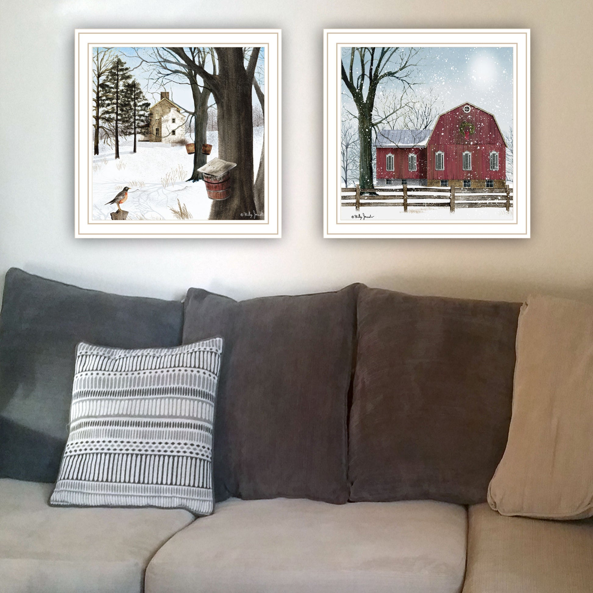 2 Piece Vignette A Little Snow, Waiting For Spring White Framed Wall Art For Living Room, Bedroom Wall Art Print For Home Decor By Billy Jacobs Multicolor Wood Paper