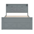 Full Size Wooden Bed With Storage Headboard With Outlets, Extendable Bed With Twin Size Trundle With Three Storage Drawers,Gray Expected Arrival Time:8.23 Full Gray Wood