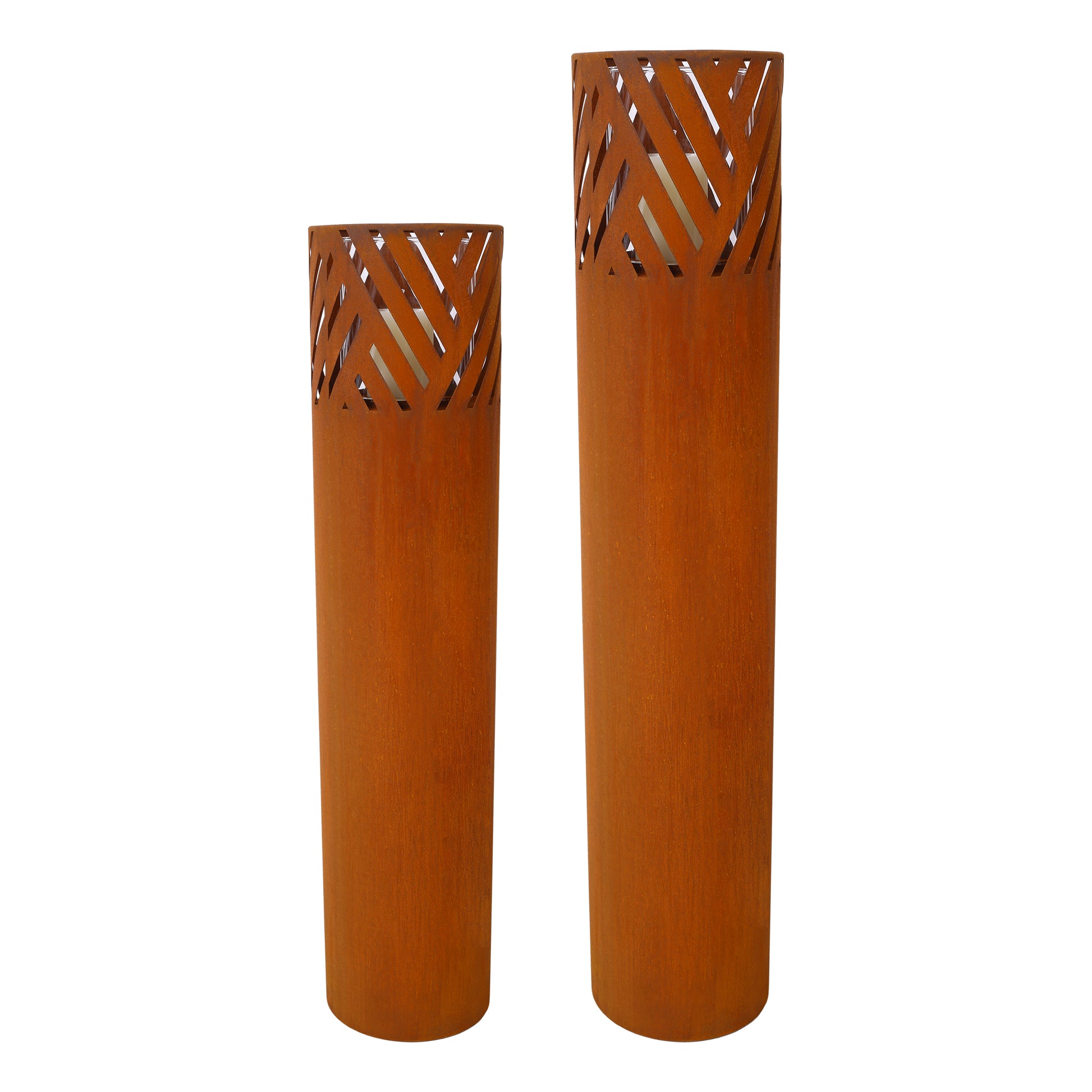 Lantern Column, Set Of 2, Decorative Column For Garden In Rust Industrial Design, Lantern For Outdoor And Indoor, Lantern Including Candles, Oriental, 37 1 2 29 1 2 In Rust Steel