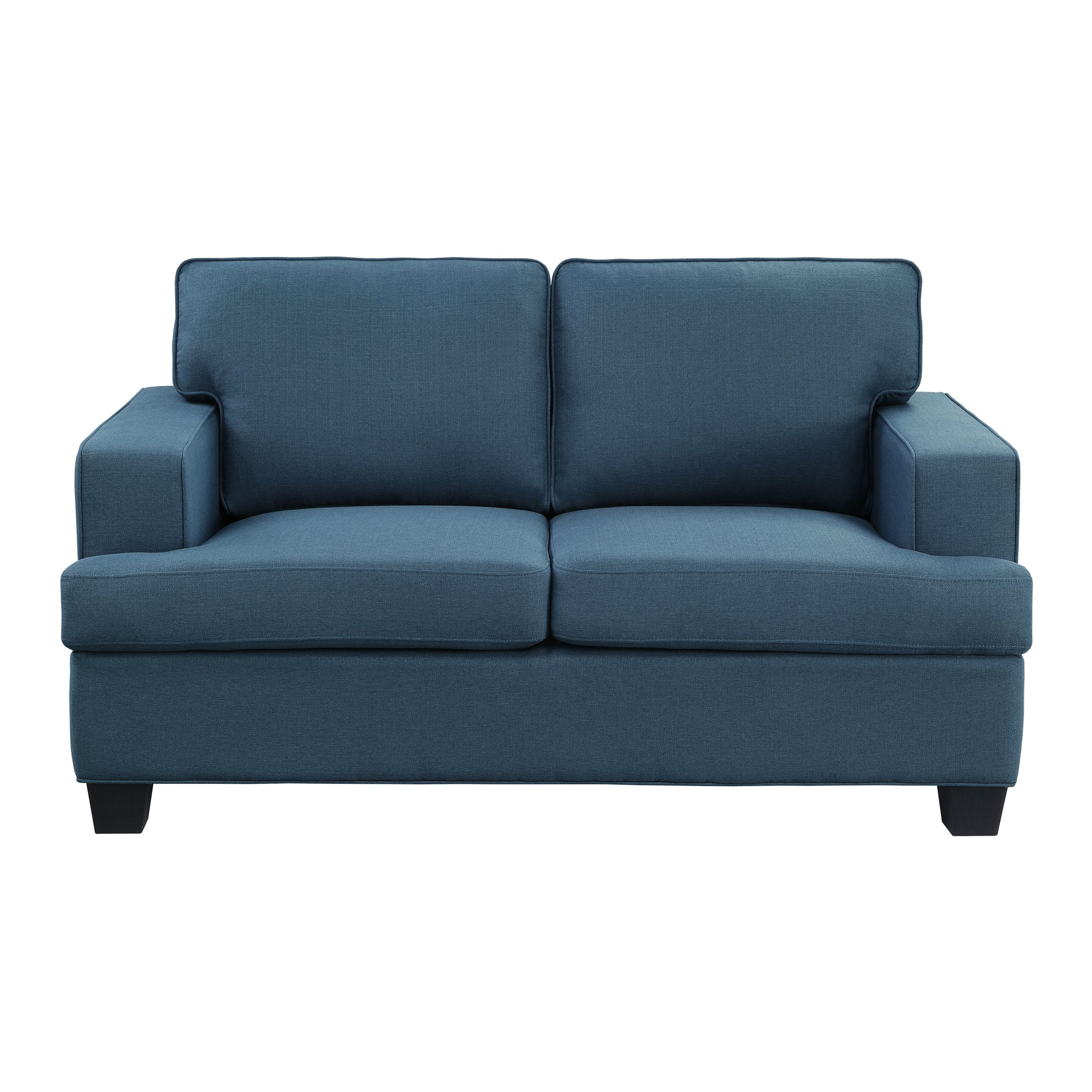 Transitional Style 2Pc Sofa Set Blue Textured Fabric Upholstered Sofa And Loveseat Track Arms Solid Wood Frame Living Room Furniture 1Pc Blue Polyester Wood Primary Living Space Transitional Square Arms Plywood,Solid Wood 5 Seat