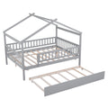 Full Size Wooden House Bed With Twin Size Trundle, Gray Full Gray Solid Wood Mdf