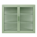 Retro Style Haze Double Glass Door Wall Cabinet With Detachable Shelves For Office, Dining Room,Living Room, Kitchen And Bathroom Mint Green Mint Green Tempered Glass Sheet Metal Plastic