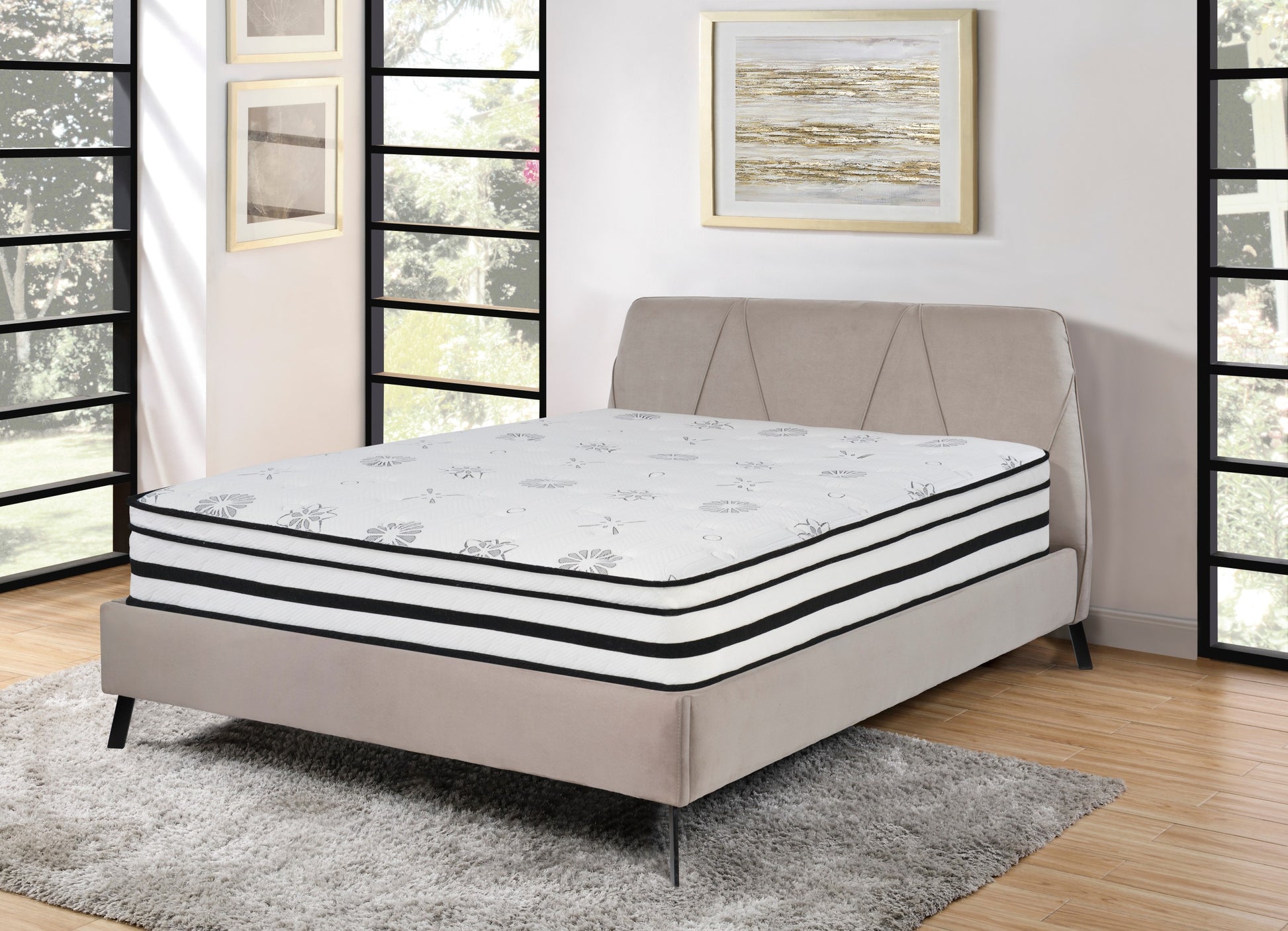 12 Inch Eastern King Mattress Highlyquilted Cover Hybrid Mattress, White, Plush Foam Mattress In A Box, Luxury Comfort Mattress White Bedroom Foam Spring King