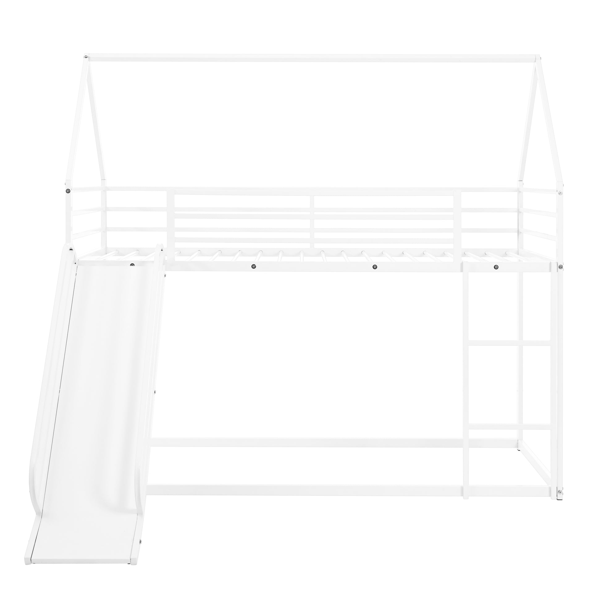 Twin Over Twin House Bed With Ladder And Slider Twin White Steel