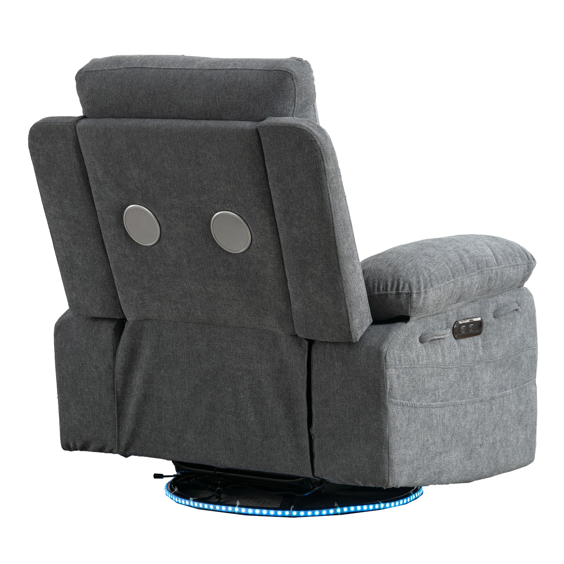 Power Recliner Glider Chair With Bluetooth Speaker 270 Degree Swivel With Led Light Side Arm With Storage Pockets Usb Type C Charging Port Button Control Retractable Footrest Adjustable Backrest Lg Light Grey Linen Power Push Button Metal Primary Living