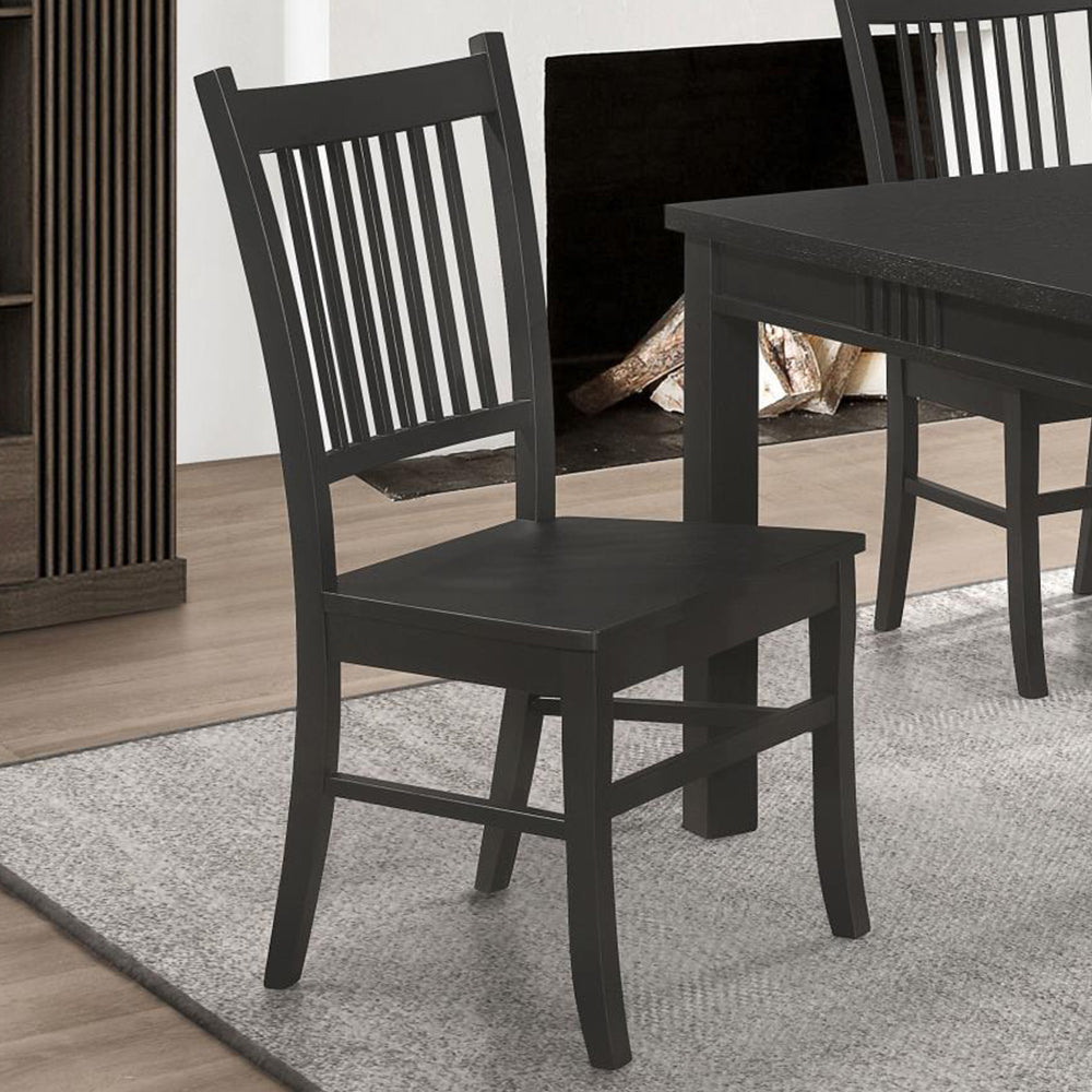 Set Of 2 Slat Back Wooden Dining Chairs, Matte Black Matte Black Dining Room Rectangular Dining Chairs Slat Back Set Of 2 Mdf