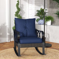 Outsunny Outdoor Wicker Rocking Chair With Padded Cushions, Aluminum Furniture Rattan Porch Rocker Chair W Armrest For Garden, Patio, And Backyard, Navy Blue Blue Aluminum