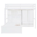 Twin Bunk Bed With Drawers, Wardrobe, Storage Shelves And Hydraulic Bed,White White Mdf Lvl