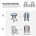 Outsunny 3 Piece Outdoor Rocking Chair Set, Patio Folding Lawn Rocker Set With Glass Coffee Table, Headrests For Yard, Patio, Deck, Backyard, Cream White Cream White Fabric