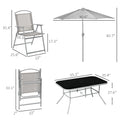 Outsunny 8 Piece Patio Dining Set With Table Umbrella, 6 Folding Chairs And Rectangle Dining Table, Outdoor Patio Furniture Set, Gray Grey Metal