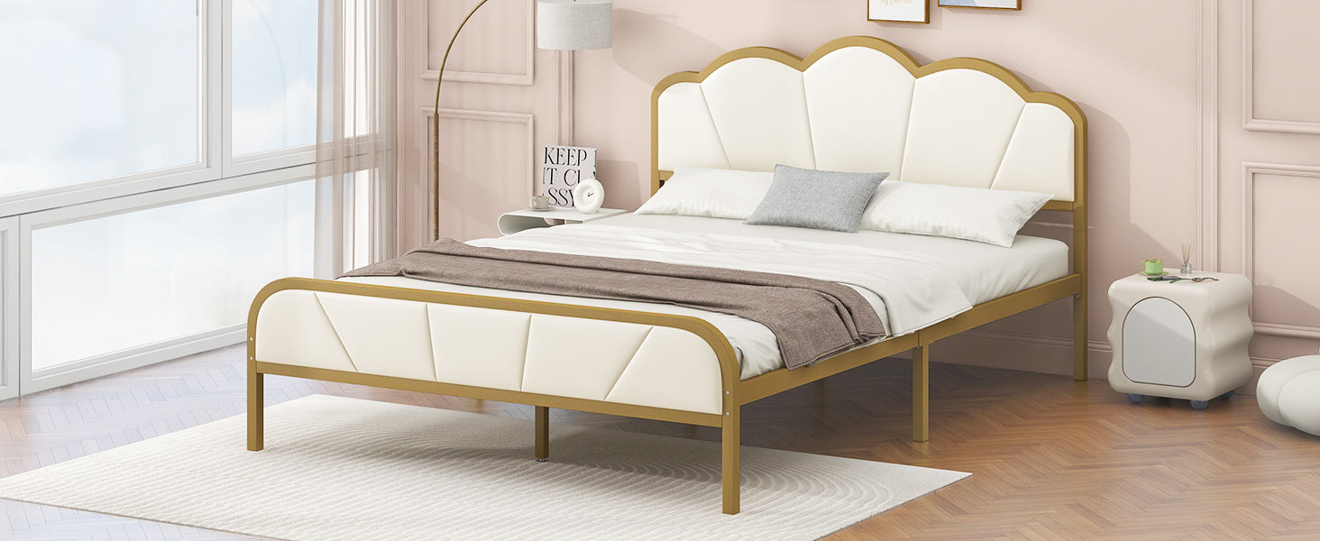 Full Size Metal Platform Bed With Upholstered Headboard And Footboard Box Spring Not Required Full Gold White Metal Bedroom Bed Frame Metal