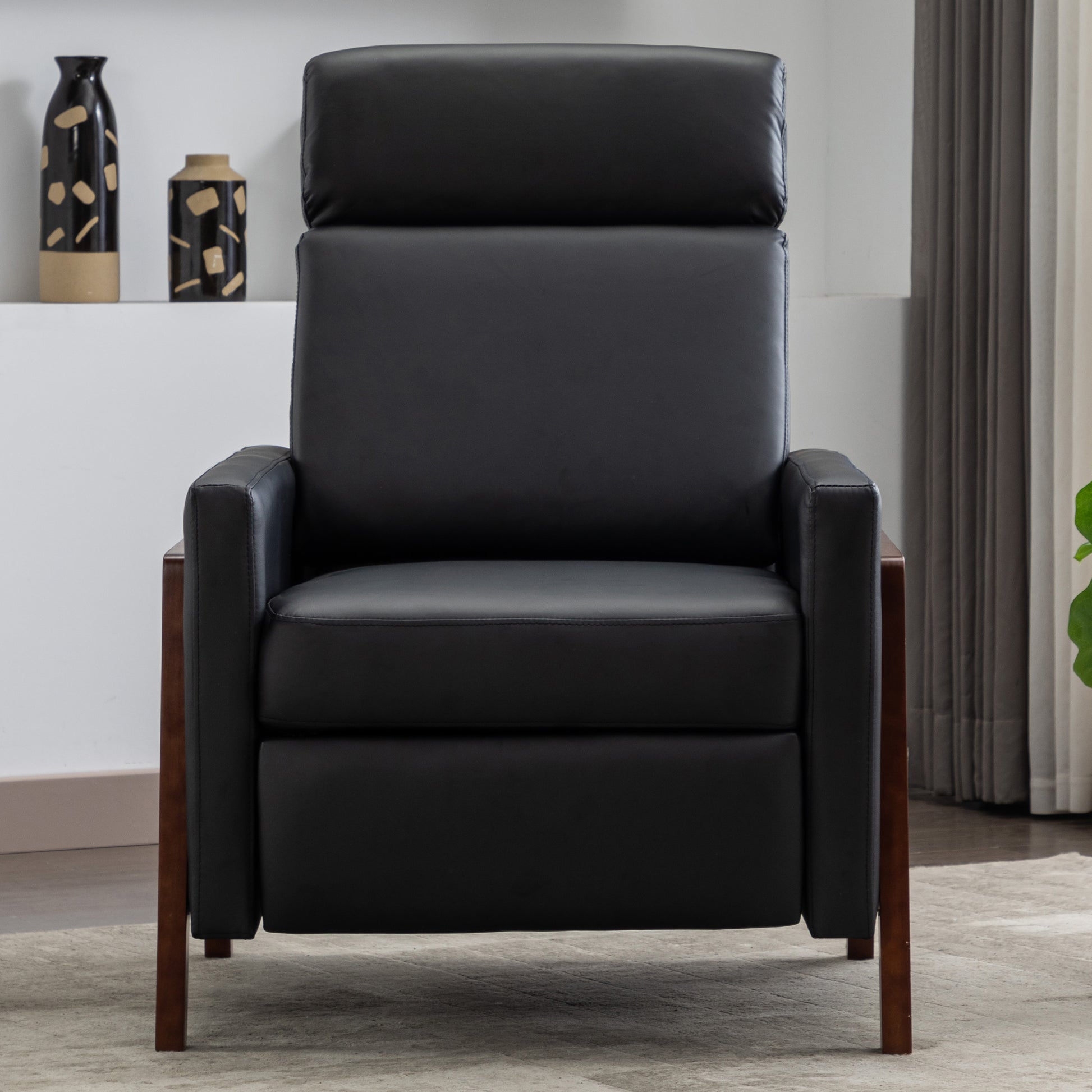 Set Of Two Wood Framed Pu Leather Recliner Chair Adjustable Home Theater Seating With Thick Seat Cushion And Backrest Modern Living Room Recliners, Black Black Pu Pu