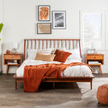 Mid Century Modern Solid Wood Queen Platform Bed Frame With Spindle Headboard Walnut Walnut Pine