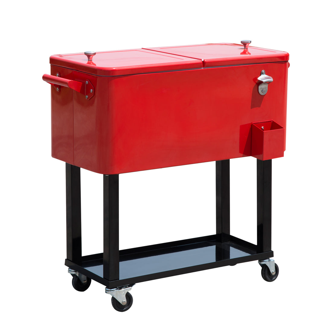 Outsunny 80 Qt Rolling Cooling Bins Ice Chest On Wheels Outdoor Stand Up Drink Cooler Cart For Party, Red Red Plastic