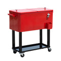 Outsunny 80 Qt Rolling Cooling Bins Ice Chest On Wheels Outdoor Stand Up Drink Cooler Cart For Party, Red Red Plastic