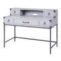 Grey And Gunmetal Writing Desk Grey Office Industrial Poplar Drawers Rectangular Wood Metal