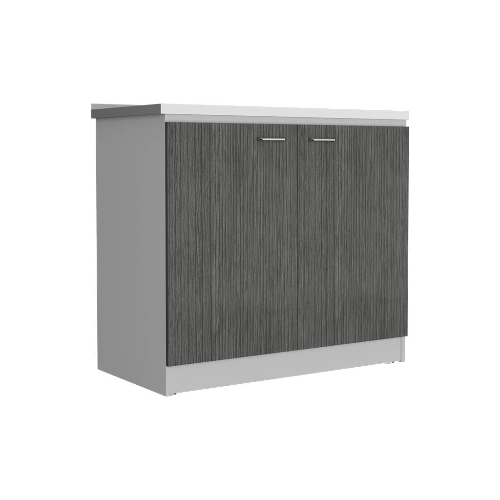 Freestanding Sink, Double Door Cabinet, Two Shelves, White Smokey Oak Multicolor Solid Wood Mdf Engineered Wood