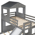 Wooden Twin Over Full Bunk Bed, Loft Bed With Playhouse, Farmhouse, Ladder, Slide And Guardrails, Antique Gray Old Sku :Lt000028Aae Twin Antique Gray Solid Wood