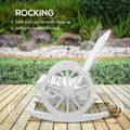 Outsunny Wooden Rocking Chair, Adirondack Rocker Chair W Slatted Design And Oversized Back, Outdoor Rocking Chair With Wagon Wheel Armrest For Porch, Poolside, And Garden, White White Wood