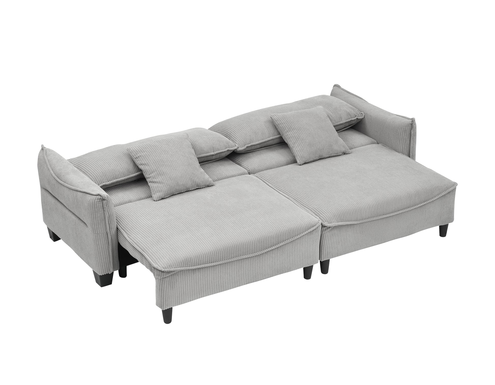 2345 Grey Corduroy Fabric, Sofa Can Be Converted Into A Sofa Bed With Two Throw Pillows, Suitable For Living Room And Other Scenes Gray Corduroy 3 Seat