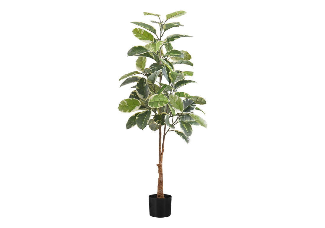 Artificial Plant, 52" Tall, Rubber Tree, Indoor, Faux, Fake, Floor, Greenery, Potted, Real Touch, Decorative, Green Leaves, Black Pot Green Foam Plastic