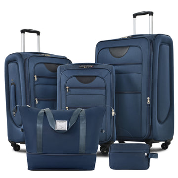 Softside Luggage Expandable 3 Piece Set Suitcase With Duffel Bag Upright Spinner Softshell Lightweight Luggage Travel Set Dark Blue Polyester