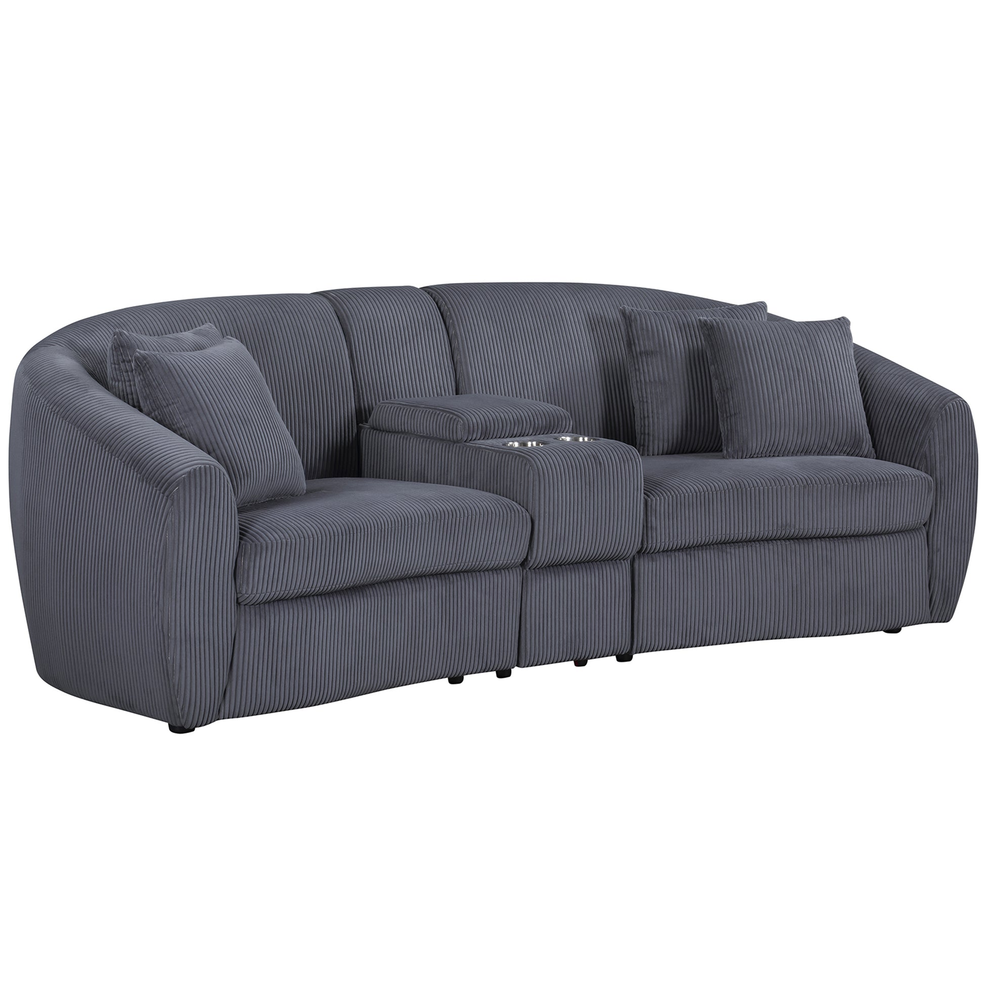 United We Win Corduroy Fabric, Two Cup Holders, Storage, Oversized Two Seat, Solid Wood Frame, High Quality Sponge Filling, Curved Placement Sofa Dark Gray Corduroy 2 Seat