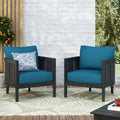 Outdoor Acacia Wood Wicker Club Chair With Cushions,Patio Furniture Conversation Seat For Backyard, Black Polyester Dark Teal Cushion, 27.50