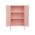 Pink Steel Double Door Cabinet With Handles, With Removable Dividers And Adjustable Height. Suitable For Living Room, Office, Bedroom, Study And Other Places. 3 4 Shelves Pink Metal