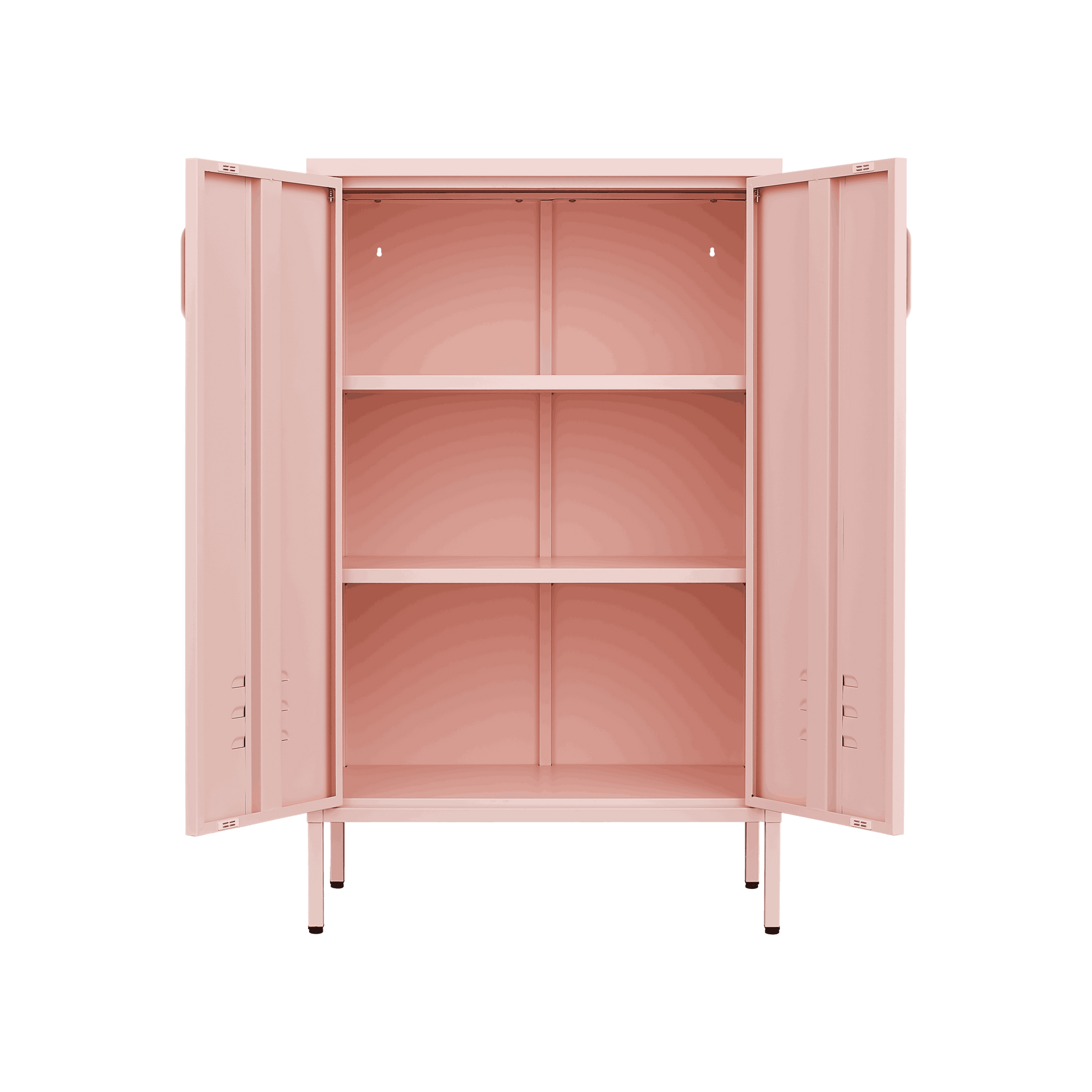 Pink Steel Double Door Cabinet With Handles, With Removable Dividers And Adjustable Height. Suitable For Living Room, Office, Bedroom, Study And Other Places. 3 4 Shelves Pink Metal