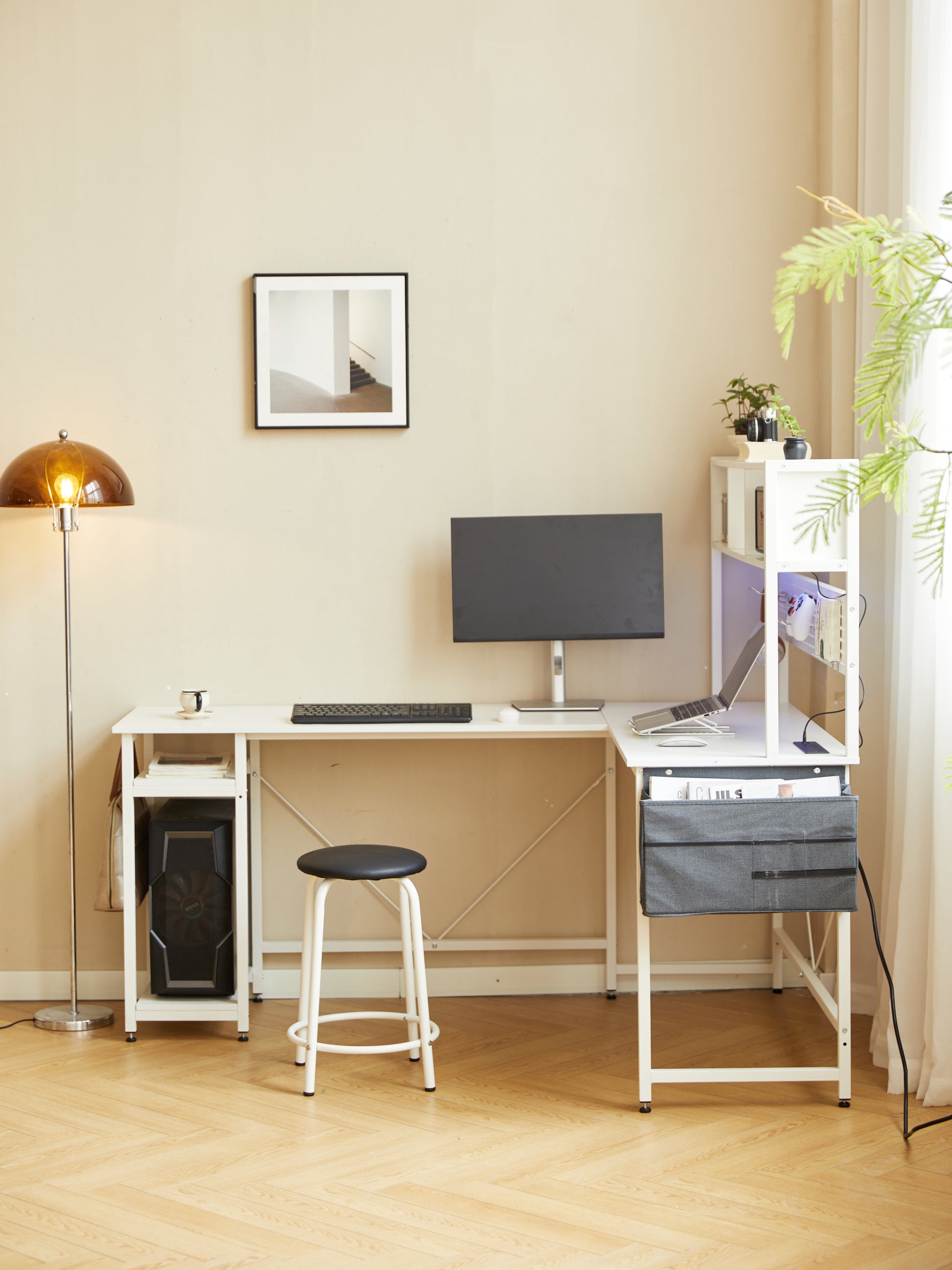 L Desk With Pennel White White Mdf Metal