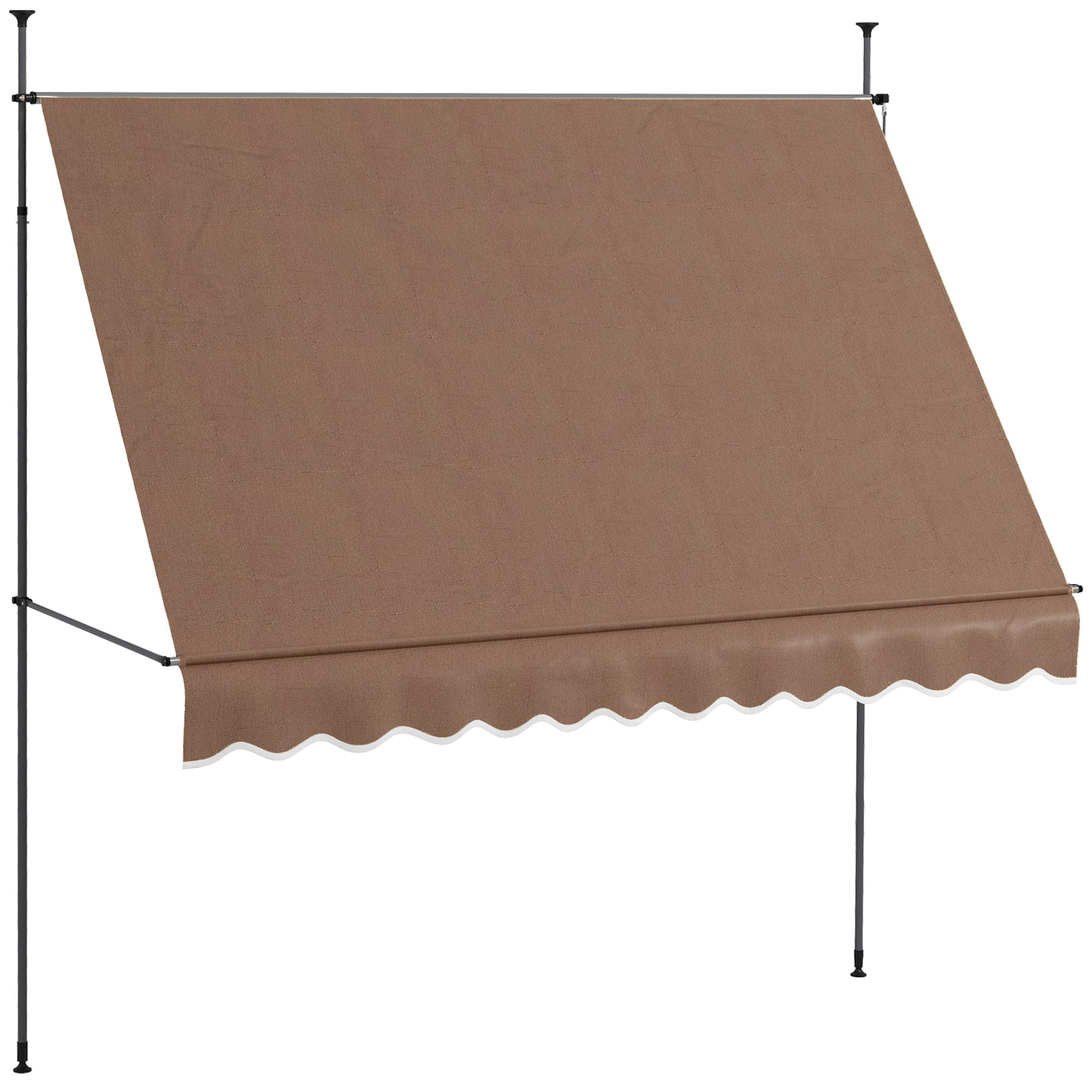 Outsunny Manual Retractable Awning, 118" Non Screw Freestanding Patio Sun Shade Shelter With Support Pole Stand And Uv Resistant Fabric, For Window, Door, Porch, Deck, Coffee Coffee Aluminum