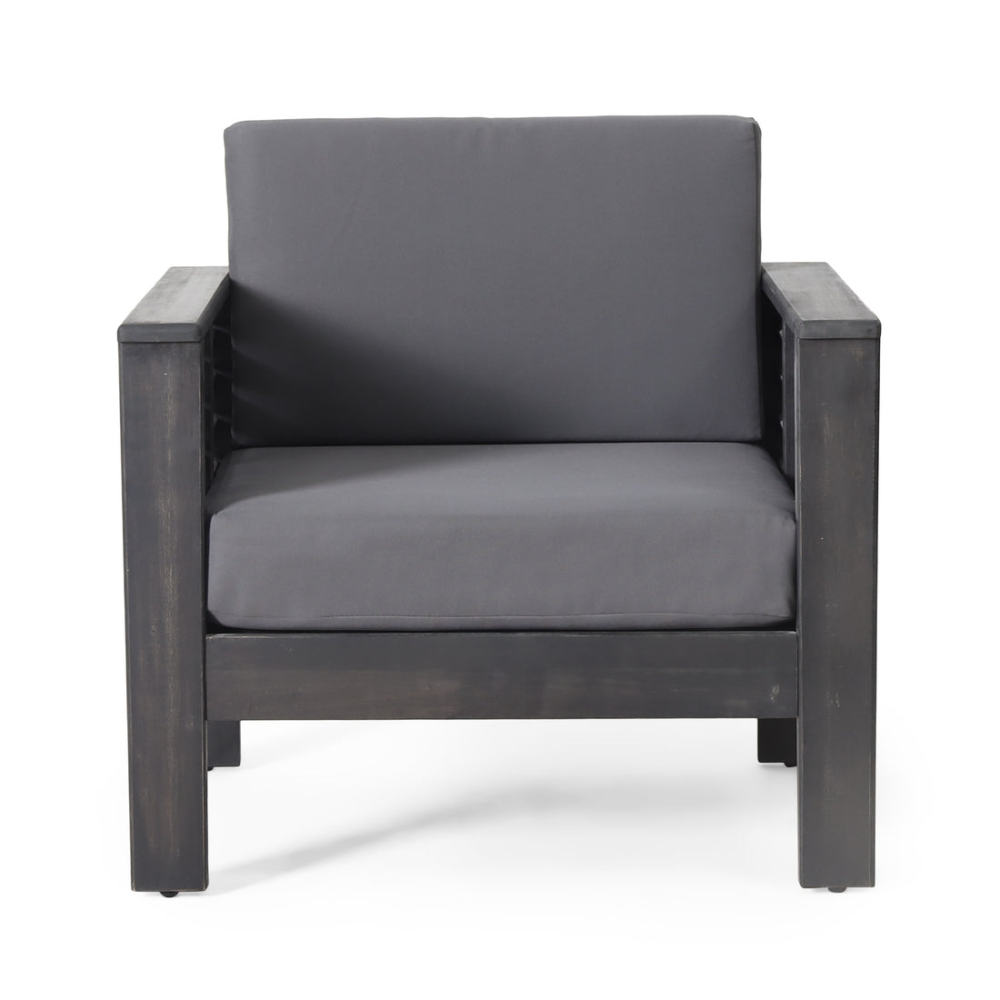 Outdoor Acacia Wood Club Chairs With Cushions, Dark Gray, 27.75"D X 32"W X 27.75"H Yes Grey Foam Acacia Wood